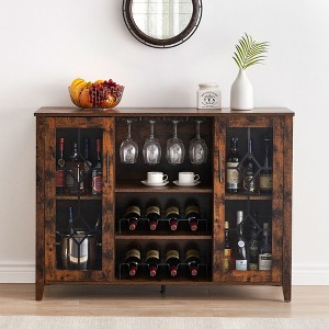 Wine Bar Cabinet with LED Light, Glass Door Wine Cabinet, Kitchen Sideboard with Rack, Freestanding Liquor Cabinet for Living Room, Dining Room - 1 of 4