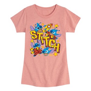Girls' - Lilo and Stitch - Stitch Space Stickers Fitted Short Sleeve Graphic T-Shirt - 1 of 3