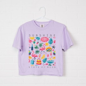 Simply Sage Market Women's Sunshine State Of Mind Flamingos Short Sleeve Relaxed Fit Cropped Tee - 1 of 4