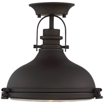 Bronze Dome 14" Industrial Semi-Flush Mount with Clear Ribbed Glass