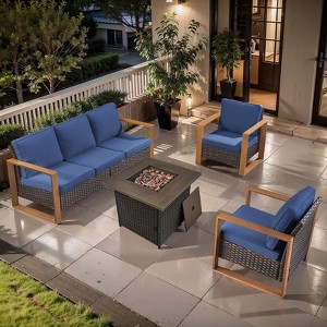 Buenhomino Patio Rattan Furniture Set 4-Piece Outdoor PE Wicker Conversation Set with 50,000BTU Fire Pit Table - 1 of 4
