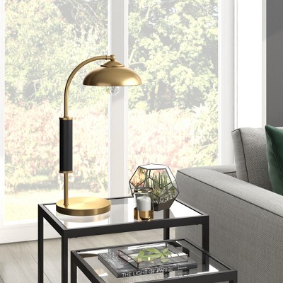 Hudson and Canal 24" Tall Two-Tone Table Lamp with Metal Shade Brass/Matte Black: Mid-Century Design, Adjustable Dome, UL Listed