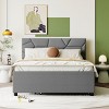 KTMBDW Full/Queen Size Upholstered Platform Bed with Brick Pattern Headboard and Twin Size Trundle, Linen Fabric, No Box Spring Needed - 2 of 4