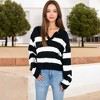 Anna-Kaci Women's Striped Long Sleeve Knit Sweater with V-Neck Collar- Small, Black - 4 of 4
