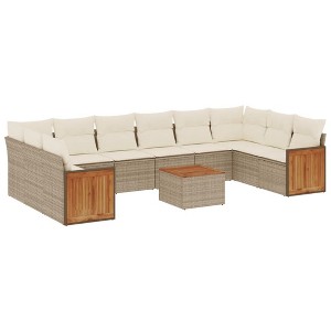 vidaXL 11 Piece Patio Sofa Set with Cushions Beige and Cream Poly Rattan - With Table - 1 of 4
