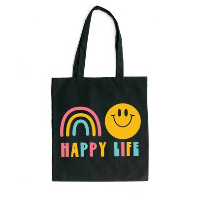 City Creek Prints Happy Life Canvas Tote Bag - 15x16 - Black
