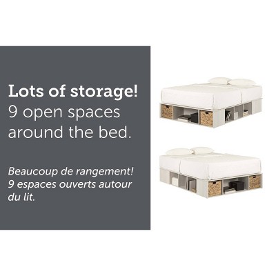 Winter Oak Full Storage Bed with Baskets and Wood Frame