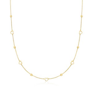 Pure Collection by Ross-Simons Italian 14kt Yellow Gold Bead and Heart Station Necklace - 1 of 4