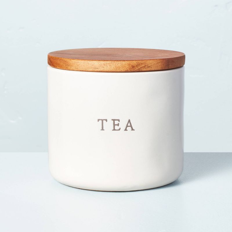 16oz Stoneware Tea Canister with Wood Lid Cream/Brown - Hearth &#38; Hand&#8482; with Magnolia, 1 of 11