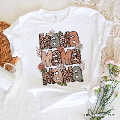 Leopard Mama Floral Retro T-Shirt, White and Natural Trendy Women's Tee with Wildflower Accents| OrnamentallyYou