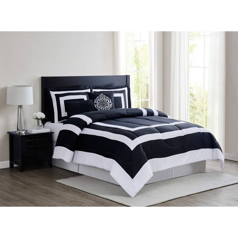 King 5pc Raynes Hotel Comforter Set, Black And White Bed Sets King