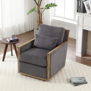 Gulches 360¡ã Swivel Corduroy Barrel Chair Comfy Accent Arm Chair, Sturdy Wooden Frame and Metal Base, 300lbs Capacity - 1 of 4