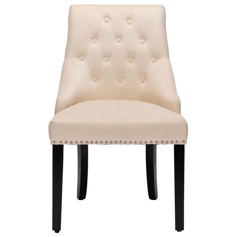 Velvet Dining Chair Upholstered Tufted Armless w/ Nailed Trim & Ring Pull Green\Beige, 2 of 9