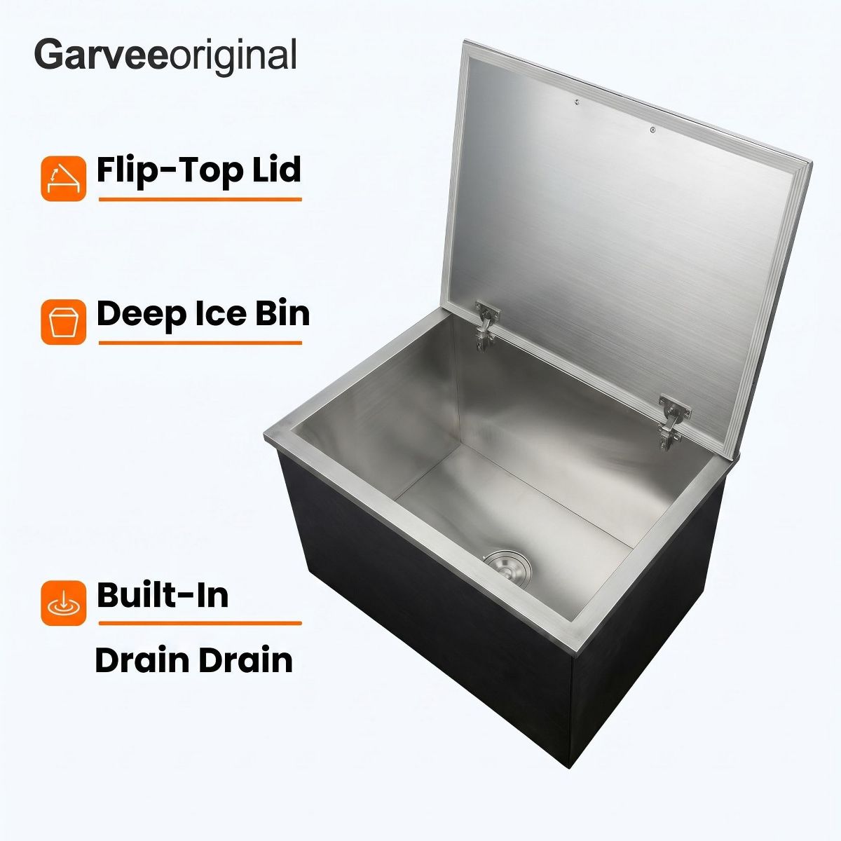 Drop In Stainless Steel Ice Cooler Bin with Lid and Drain Hole, Insulated Ice Storage Container - thumbnail 7
