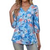 Nlife Women's Casual V Neck Floral Print 3/4 Length Sleeve Blouses Tropical Hawaiian Shirt Tops - 3 of 4