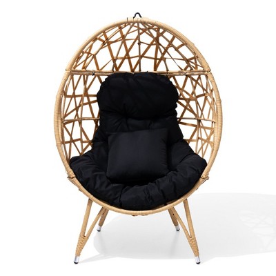Crestlive Products Patio Wicker Egg Chair with Cushion and Pillow Oversized Rattan Hanging Basket Lounge Chair with Legs