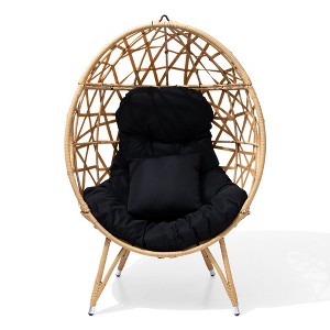 Crestlive Products Patio Wicker Egg Chair with Cushion and Pillow Oversized Rattan Hanging Basket Lounge Chair with Legs - 1 of 4