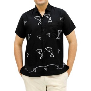 LA LEELA Men's Short Sleeve Button Down Casual Camp Beach Shirts Business Dress Shirts for Men Vacation Solid Shirts with Pocket - 1 of 3