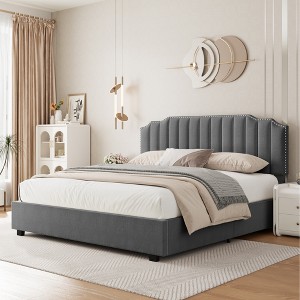 Gulches LIFT UP DOUBLE SIZE BED GRAY VELVET - 1 of 4