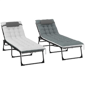 Resenkos Outdoor Chaise Lounge Chair Set Of 2, 5-Level Adjustable Folding Pool Lounge Chairs With Cushions, Gray - 1 of 4