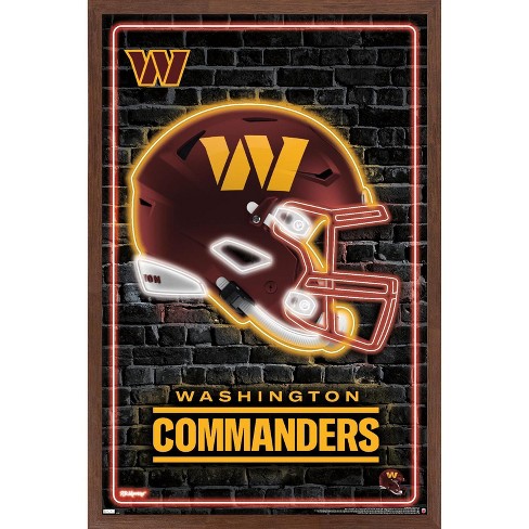 Trends International NFL Washington Commanders - Neon Helmet 23 Framed Wall  Poster Prints Mahogany Framed Version 22.375' x 34'