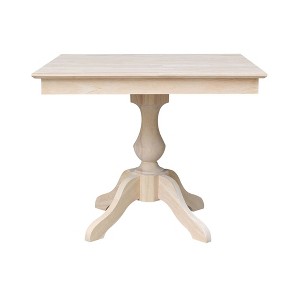 29.9" Dining Tables Sparks Square Top Pedestal Unfinished - International Concepts: Hardwood, 4-Seater, Kitchen Furniture - 1 of 4