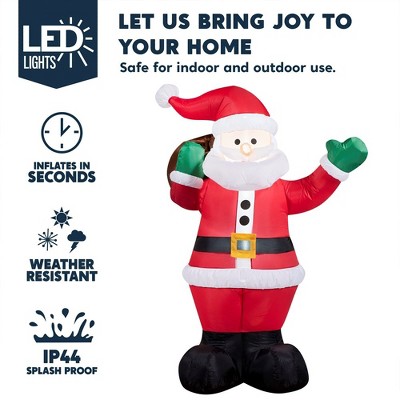 6-Foot Bright White LED Inflatable Santa with Gift Bag