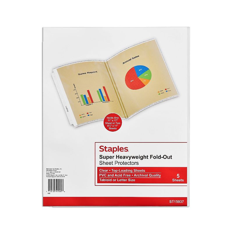Staples 11" x 17" Top Loading Fold-Out Sheet Protectors 5/Pack (15937-CC) , 1 of 4