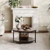 2-Tier Round Wood Coffee Table with Storage Shelf, Rustic Circle Center Table with Roman Column Metal Frame for Living Room, Brown - 2 of 4