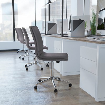 Ergonomic Gray LeatherSoft Swivel Task Chair with Chrome Base
