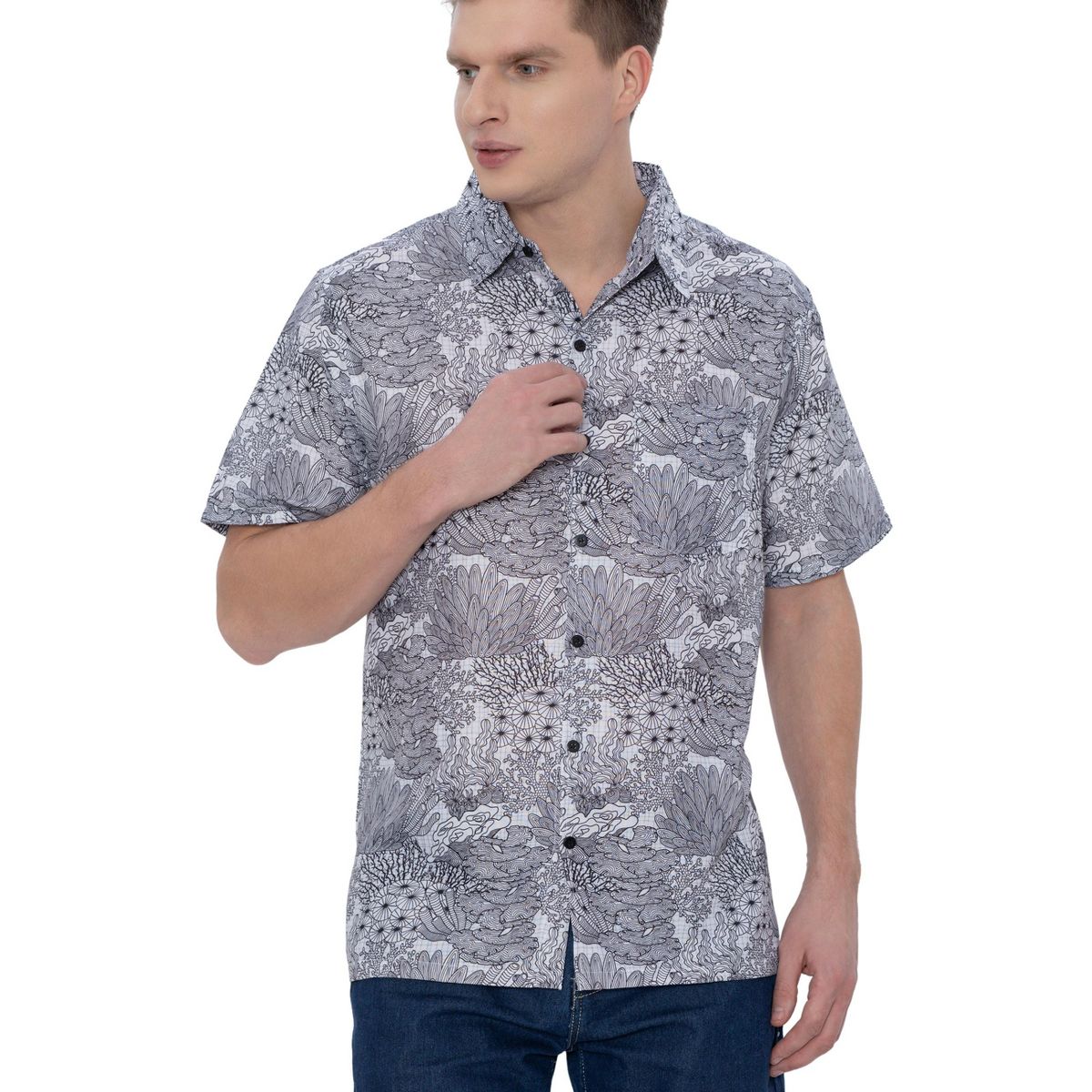 HAPPY BAY Men's Short Sleeve Button Down Shirts for Men XXL Water Plants White
