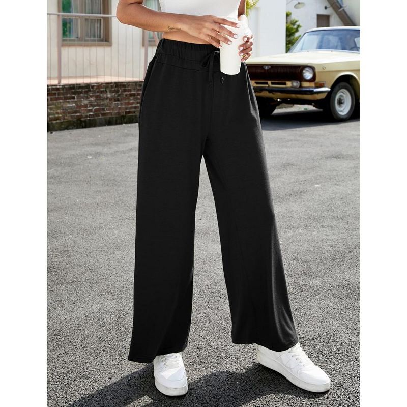 Women's Yoga Pants with Pockets Casual Joggers Loose Lounge Wide Leg High Waisted Drawstring Pants, 2 of 7