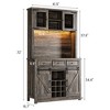 Whizmax 72" Farmhouse Coffee Bar Cabinet, LED Lights & Power Outlets, Sliding Barn Doors, Rustic Brown Buffet with Wine Storage & Microwave Space - 2 of 4