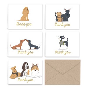 Paper Frenzy Dogs Puppies Thank You Note Card Collection 25 pack with Kraft Envelopes - 1 of 4