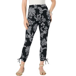 Roaman's Women's Plus Size Lace-Up Capri Leggings - 1 of 4