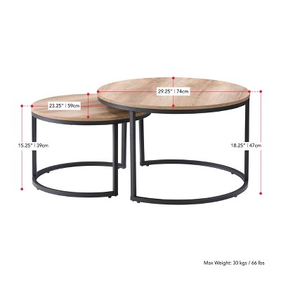 Forth Worth Light Brown Wood & Metal Nesting Coffee Table Set