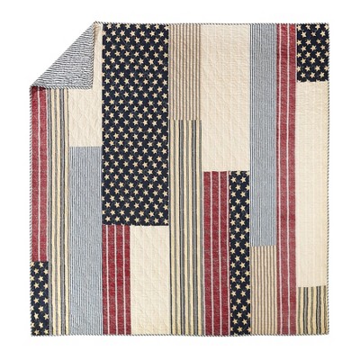 Twin Blue Cotton Reversible Americana Quilt Set