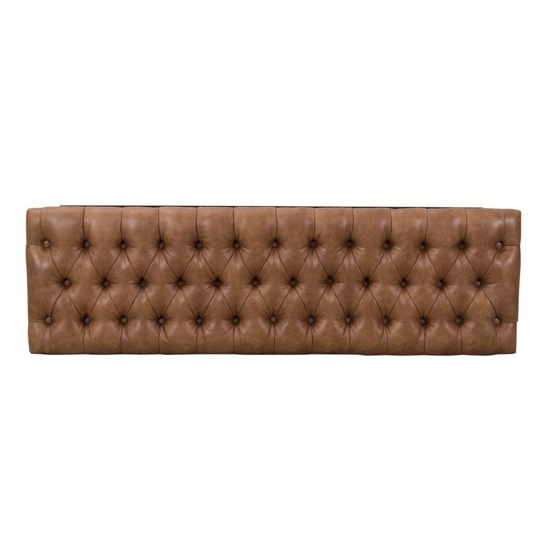 52.25&#34; Draper Large Decorative Bench with Button Tufting Light Brown Faux Leather - HomePop, 6 of 12
