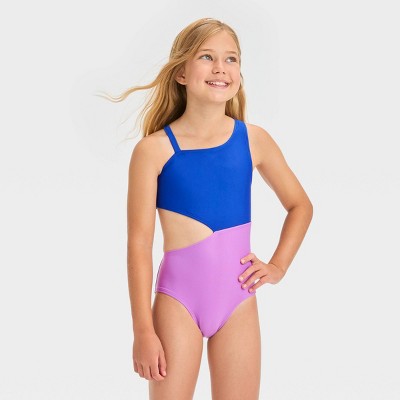 Girls' Solid One Piece Swimsuit - Cat & Jack™ Blue XS