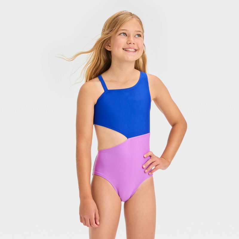 Girls&#39; Solid One Piece Swimsuit - Cat &#38; Jack&#8482;, 1 of 5