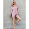 Women's  2 Piece sets  Button Down Shirt Long Sleeve Short Drawstring  Outfits - 4 of 4