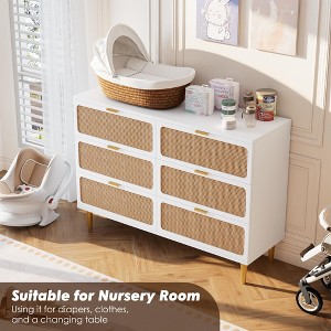 Large 6-Drawer Double Dresser with Rattan Details – Extra-Wide Top & Deep Drawers, Suitable for Bedroom, Living Room and Children’s Room - 1 of 4