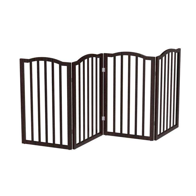 Indoor Pet Gate - 4-Panel Folding Dog Gate for Stairs or Doorways - 73.5x32-Inch Tall Freestanding Pet Fence for Cats and Dogs by PETMAKER (Brown), 1 of 9