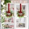 6 Pcs Small Wreath Red Berry Pine Eucalyptus Wreaths for Door Kitchen Cabinet Window Fireplace Decor Red and Green Color - 3 of 4