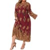 Agnes Orinda Women's Plus Size Boho Pattern Crew Neck Long Sleeve Flowy Casual A Line Maxi Dress with Belt - 2 of 4