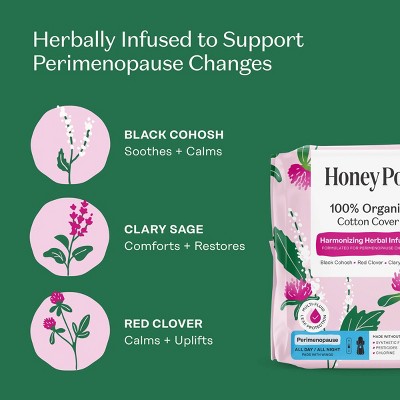 Honey Pot 100% Organic Cotton Cover Harmonizing Herbal Infusion Perimenopause Pads - 11ct