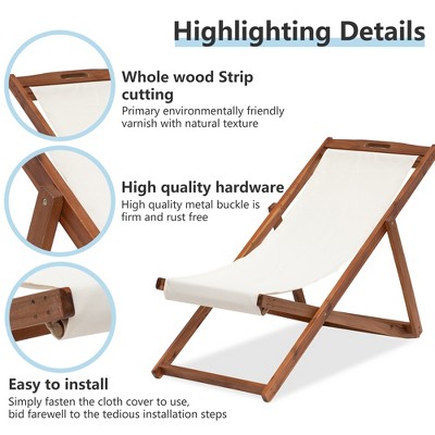 Eucalyptus Wood Foldable Outdoor Sling Chairs with White Polyester
