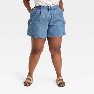 Women s High rise Denim Cargo Shorts Universal Thread Medium Wash 28 Target