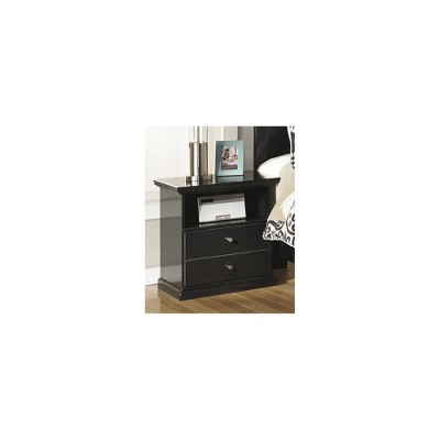 Black Contemporary 2-Drawer Nightstand with Pewter Knobs