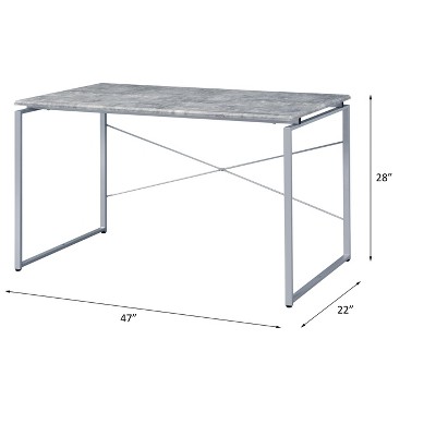 Vynxaria Faux Concrete Desk with Silver Trim Textured Industrial Finish Writing Table for Home Office Creative Studios Loft Decor
